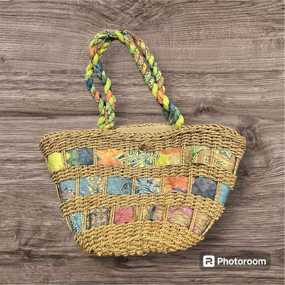 Vintage Capelli Straworld Large Straw Bag With Closing Zipper Fabric Interior & - Picture 2 of 4